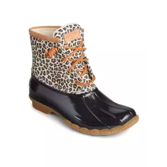 SPERRY LADIES SALTWATER ANIMAL PRINT TEXTILE MULTI DUCK BOOTS IN A SIZE 6 NWOT - Picture 1 of 7